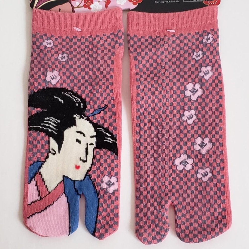 Japanese TABI SOCKS Cherry Blossom Art Flip Flop Split Toe Ninja Kawaii Geisha